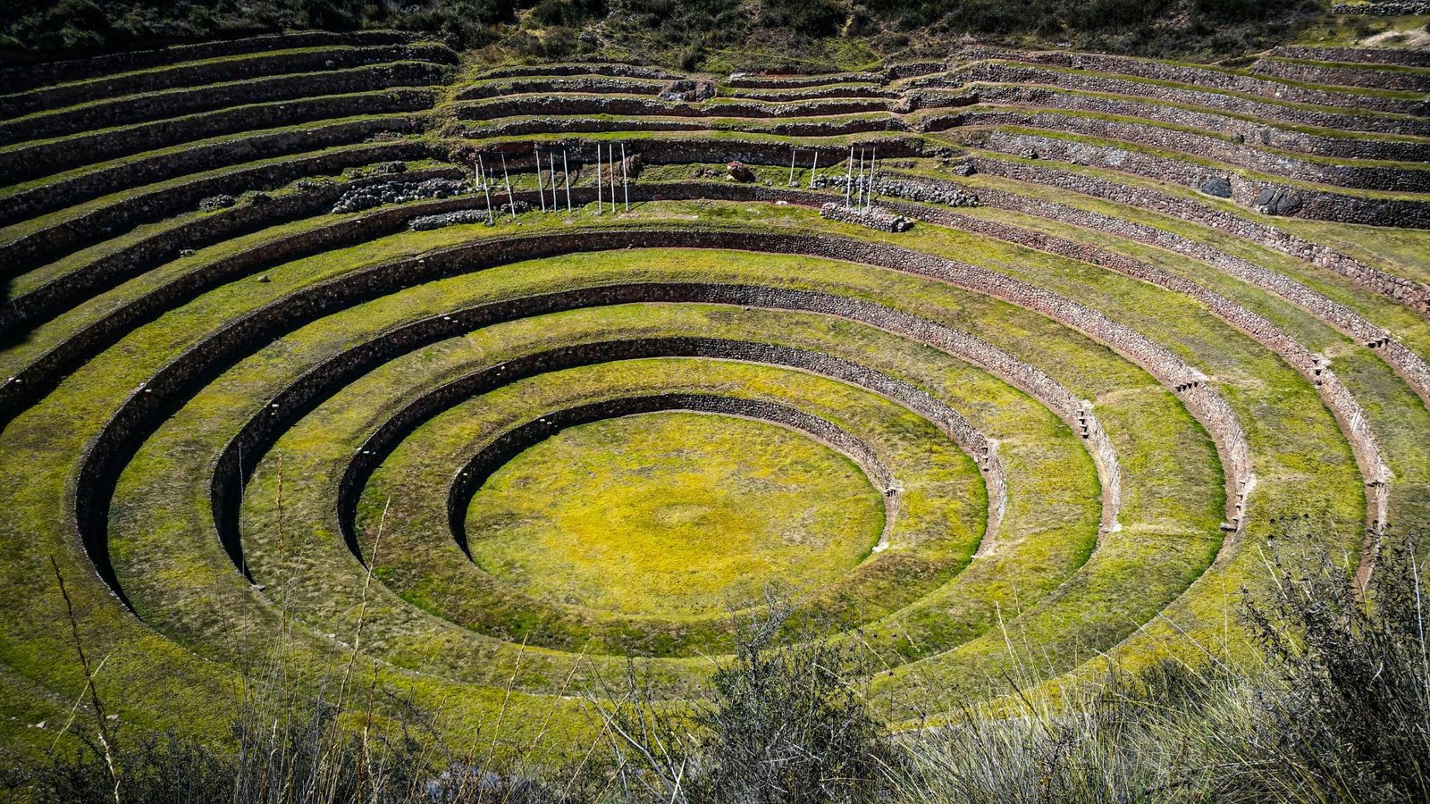 Circular terraces of Moray archaeological site near Maras in the Sacred Valley, Peru